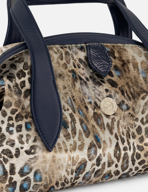 Bolso bowling azul textil de mujer combinación de materiales