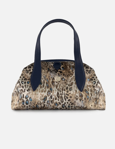 Bolso bowling azul textil de mujer combinación de materiales
