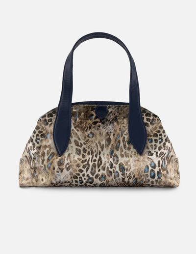 Bolso bowling azul textil de mujer combinación de materiales