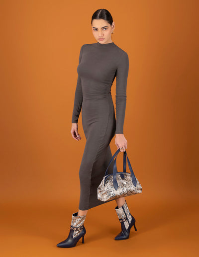 Botines azul de mujer piel en combinación con textil