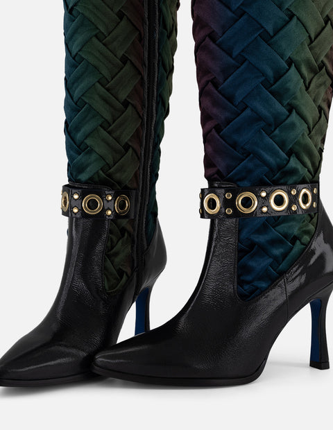 Bota multicolor terciopelo de mujer combinación de materiales