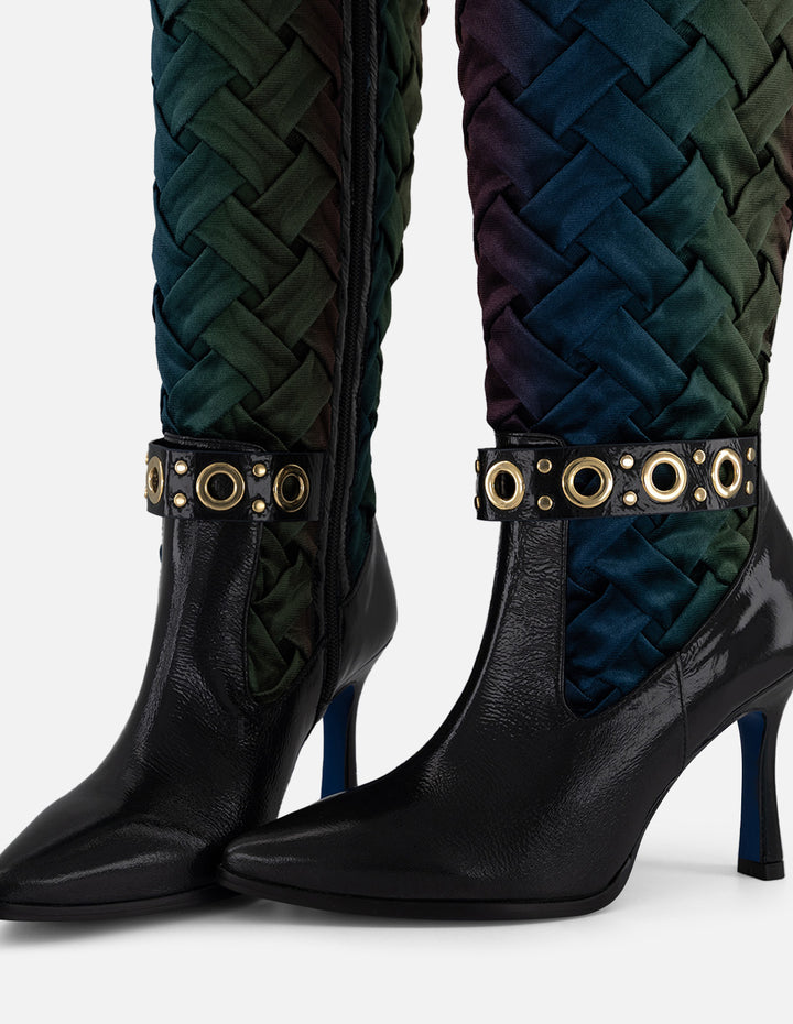 Bota multicolor terciopelo de mujer combinación de materiales