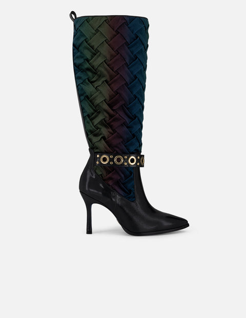 Bota multicolor terciopelo de mujer combinación de materiales