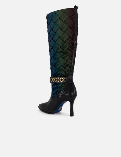 Bota multicolor terciopelo de mujer combinación de materiales