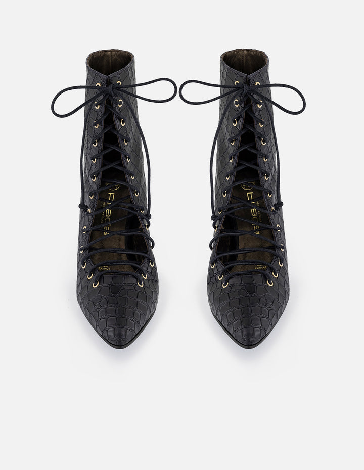 Botines negro piel de mujer grabado coco