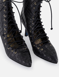 Botines negro piel de mujer grabado coco