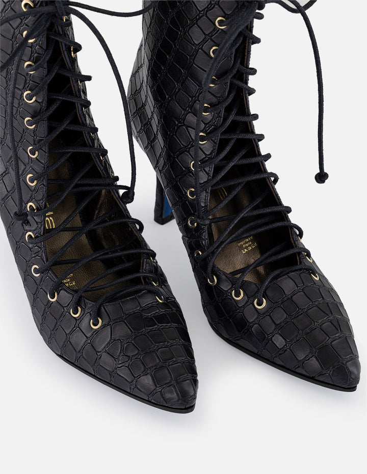 Botines negro piel de mujer grabado coco