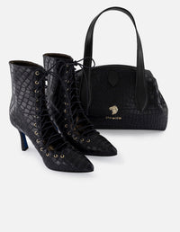 Botines negro piel de mujer grabado coco