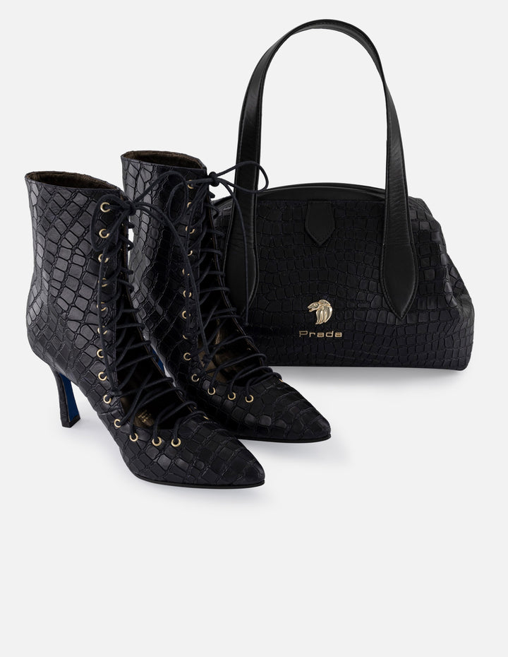 Botines negro piel de mujer grabado coco