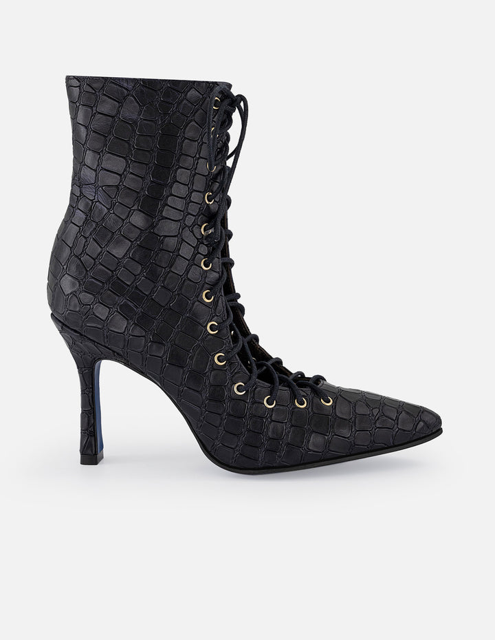 Botines negro piel de mujer grabado coco