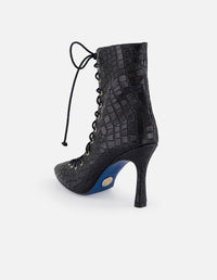 Botines negro piel de mujer grabado coco