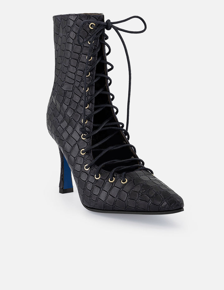 Botines negro piel de mujer grabado coco