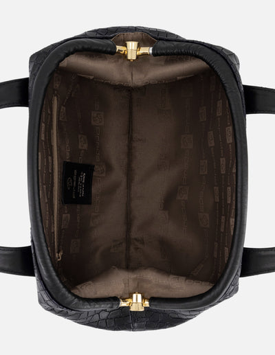 Bolso bowling negro piel de mujer grabado coco