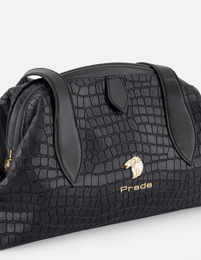 Bolso bowling negro piel de mujer grabado coco