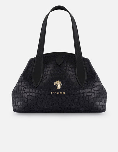 Bolso bowling negro piel de mujer grabado coco