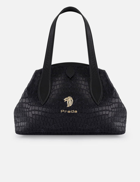 Bolso bowling negro piel de mujer grabado coco