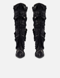 Bota negra mezclilla de mujer con bolsillos