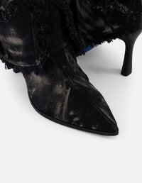 Bota negra mezclilla de mujer con bolsillos