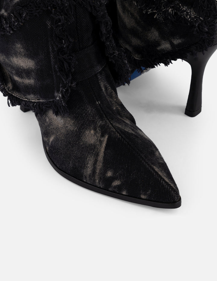 Bota negra mezclilla de mujer con bolsillos