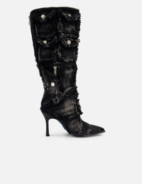 Bota negra mezclilla de mujer con bolsillos