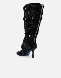 Bota negra mezclilla de mujer con bolsillos