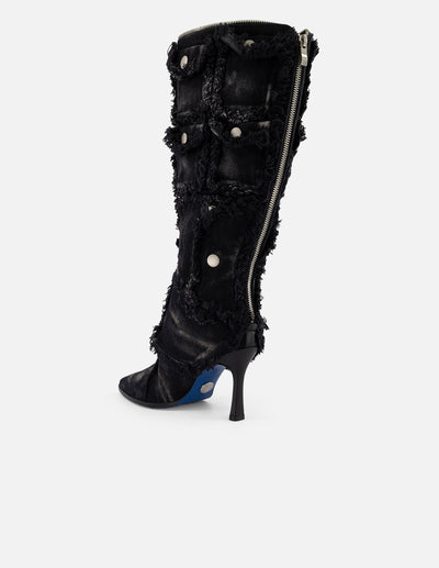 Bota negra mezclilla de mujer con bolsillos