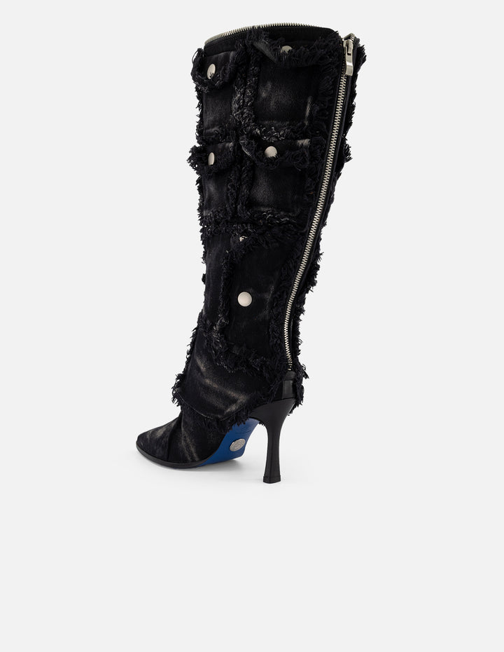 Bota negra mezclilla de mujer con bolsillos