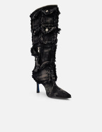 Bota negra mezclilla de mujer con bolsillos