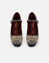 Zapato multicolor piel grabada de mujer con combinación materiales