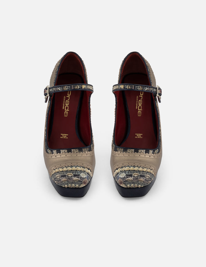 Zapato multicolor piel grabada de mujer con combinación materiales