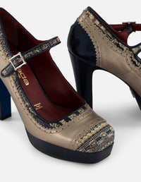 Zapato multicolor piel grabada de mujer con combinación materiales