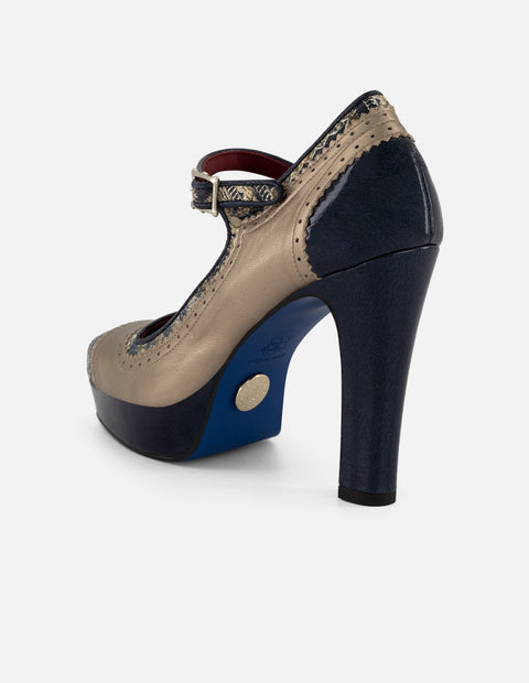 Zapato multicolor piel grabada de mujer con combinación materiales