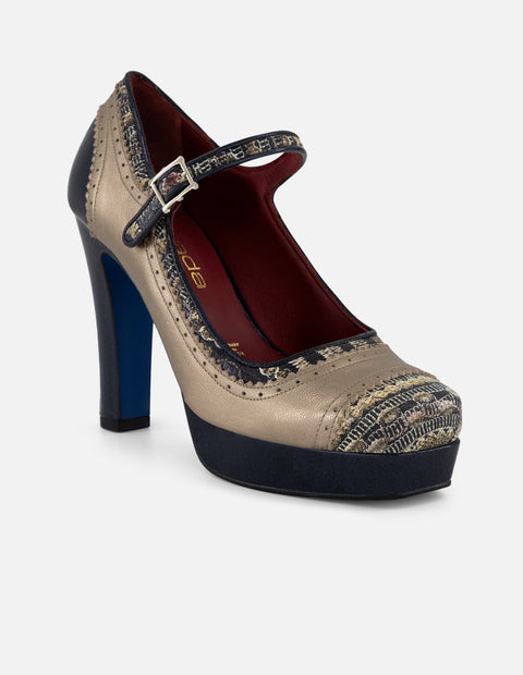 Zapato multicolor piel grabada de mujer con combinación materiales