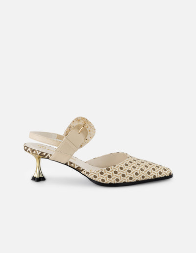 Mercedes beige piel para mujer con tiras cruzadas