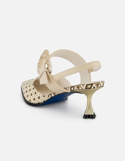 Mercedes beige piel para mujer con tiras cruzadas