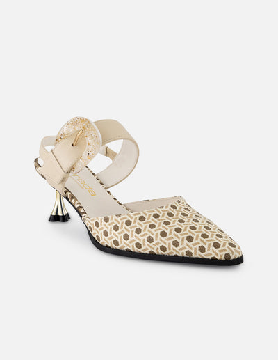 Mercedes beige piel para mujer con tiras cruzadas