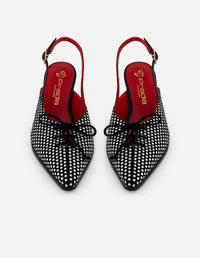 Zapatilla negro ante piel para mujer con lunares brillantes