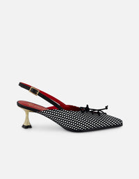 Zapatilla negro ante piel para mujer con lunares brillantes