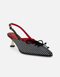 Zapatilla negro ante piel para mujer con lunares brillantes