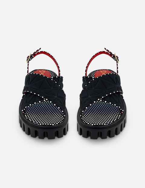 Sandalias negro textil para mujer con pala acolchada