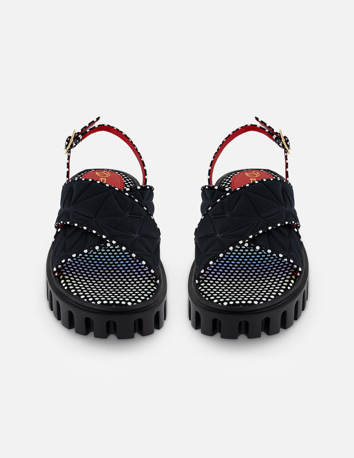 Sandalias negro textil para mujer con pala acolchada