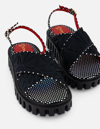 Sandalias negro textil para mujer con pala acolchada