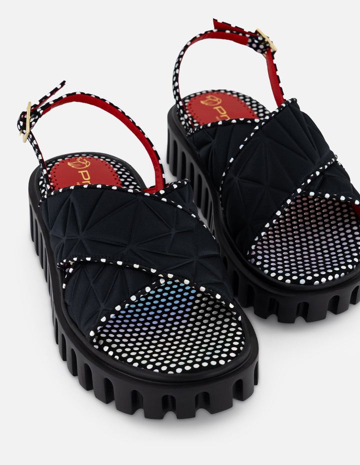 Sandalias negro textil para mujer con pala acolchada