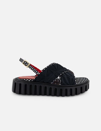 Sandalias negro textil para mujer con pala acolchada