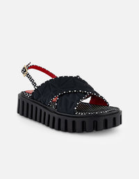 Sandalias negro textil para mujer con pala acolchada