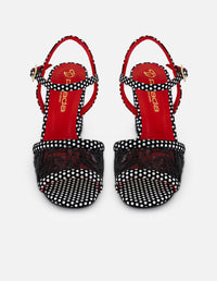 Sandalias negro reja para mujer con lunares brillantes