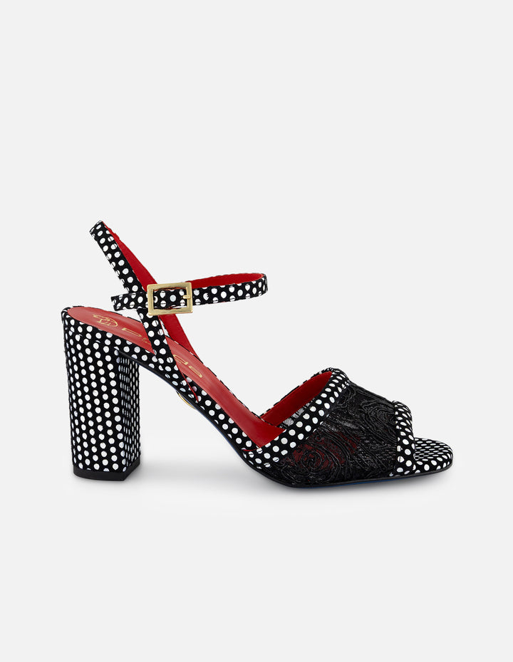 Sandalias negro reja para mujer con lunares brillantes