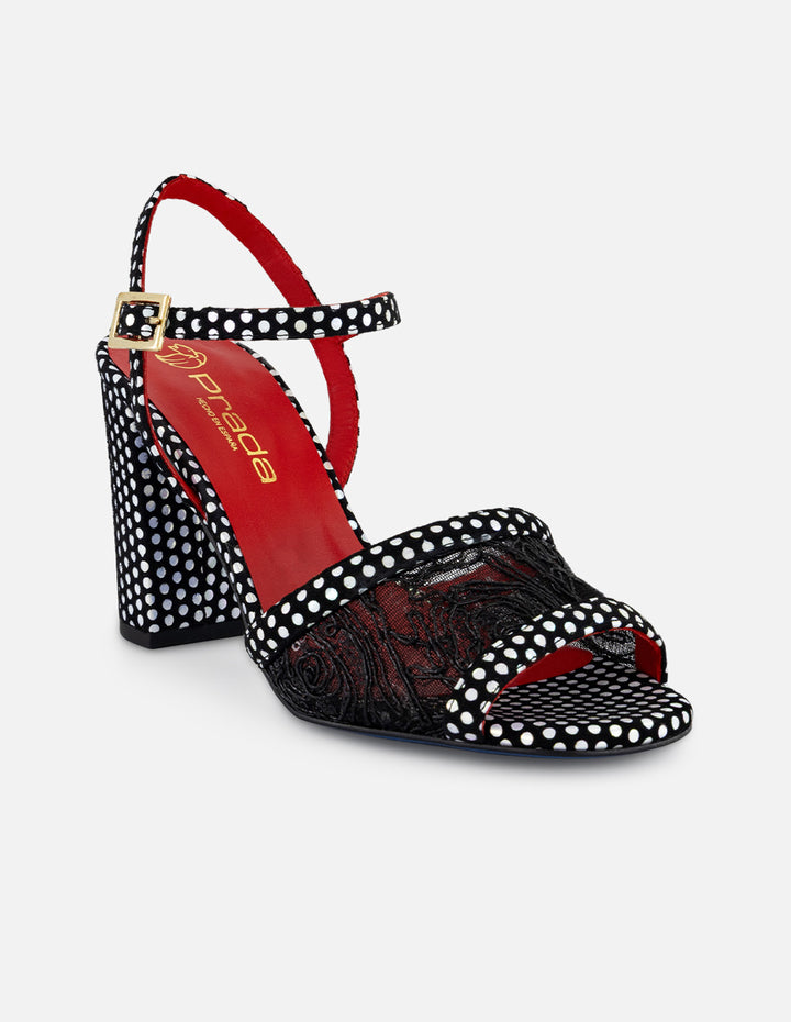 Sandalias negro reja para mujer con lunares brillantes