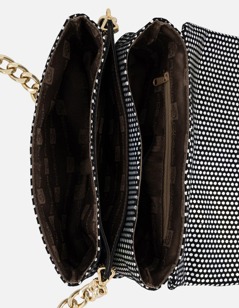 Clutch negro ante para mujer con estampado de lunares