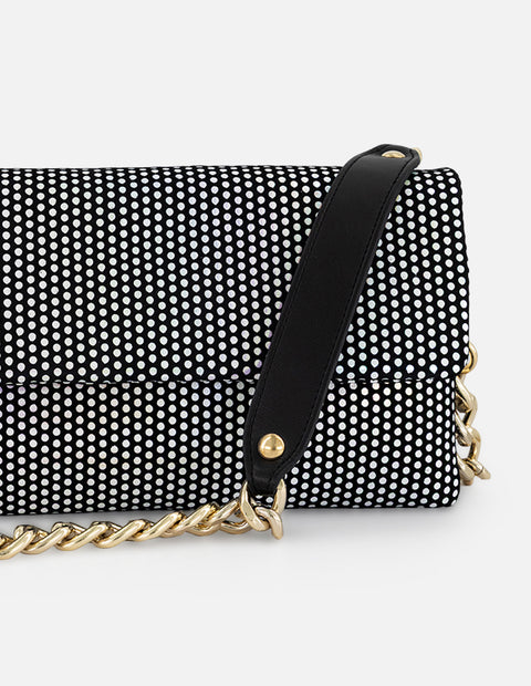 Clutch negro ante para mujer con estampado de lunares